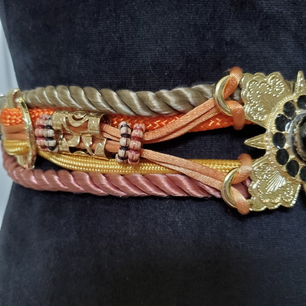 Belt-Ornate Gold, Neutral Rope, Black Medalian Statement - Picture 3 of 6